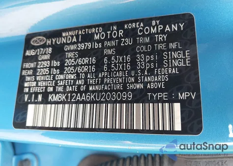 2019 Hyundai Kona Se z USA, uszkodzony, nr VIN KM8K12AA6KU203099